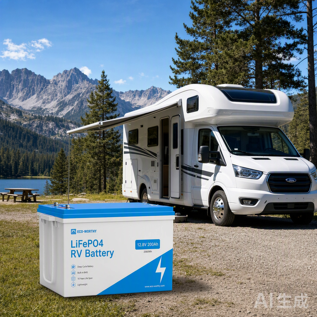 RV battery system next to camper van
